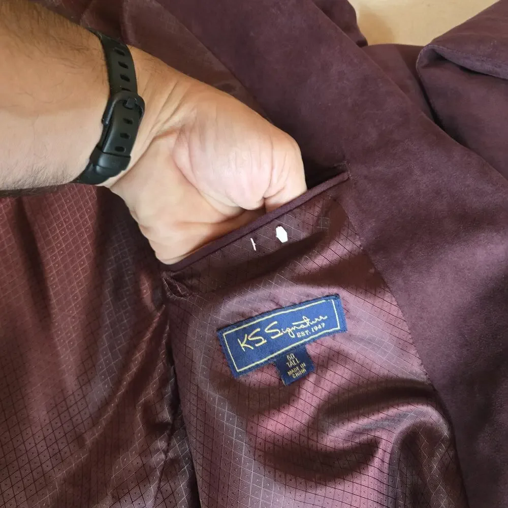 KS Signature Faux Microsuede Blazer Jacket Burgundy Sport Coat Size 50 Tall